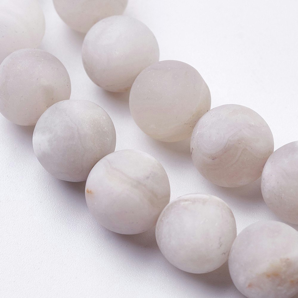 Crazy agate frostad vit/beige 8 mm, 5 strängar