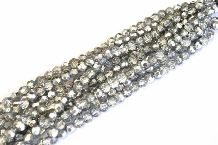 Facetterade glaspärlor 8 mm silver/glas, 1 sträng