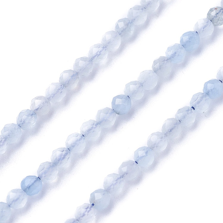 Facetterad akvamarin 3 mm, 1 sträng