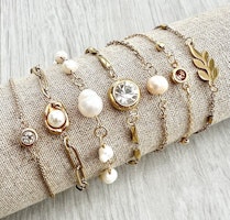 Guldfärgad armbandslänk med sötvattenspärlor, 1 st