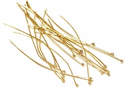 Guldfärgat kirurgiskt stål hattpinnar med kula 4 cm och 24k guldplätering, ca 500 st