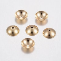 Guldfärgat rostfritt stål pärlhattar 10 mm med 18k plätering, 10 st