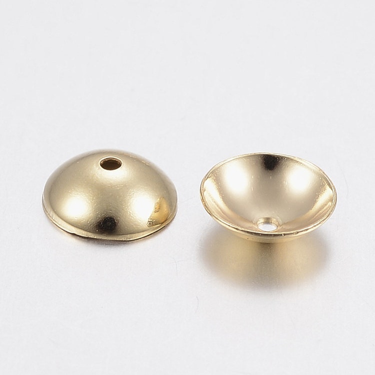 Guldfärgat rostfritt stål pärlhattar 10 mm med 18k plätering, 10 st