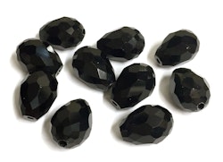 Facetterade glasdroppar svarta 15 mm, 10 st