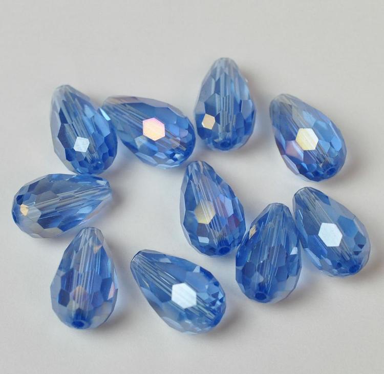 Facetterade glasdroppar, blå AB 15 mm, 10 st