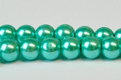 Vaxade glaspärlor 8 mm blågrön, 1 sträng