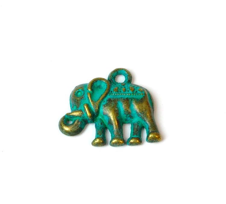 Antikt grön & bronzefärgad berlock elefant, 10 st