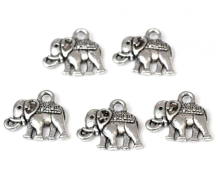Antikfärgade berlocker elefanter, 10 st