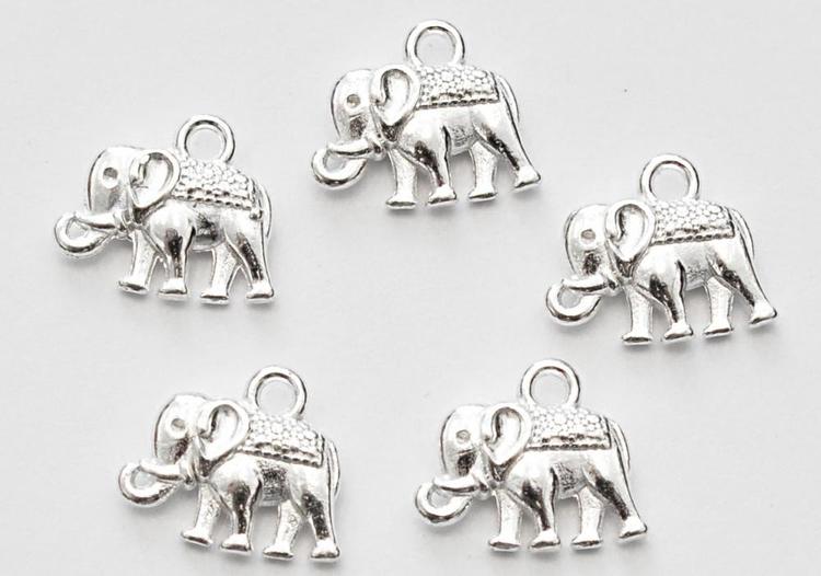 Silverfärgade berlocker elefanter, 10 st