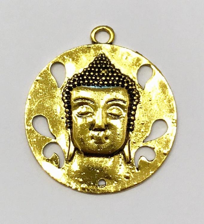Antikt guldfärgat runt hänge buddha, 1 st