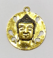 Antikt guldfärgat runt hänge, buddha, 1 st