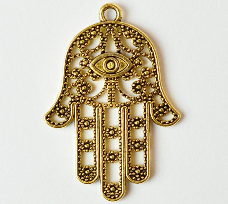 Antikt guldfärgat hänge mönstrad hamsa hand, 1 st