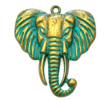 REA· Antikt grön & bronzefärgat hänge elefant, 1 st