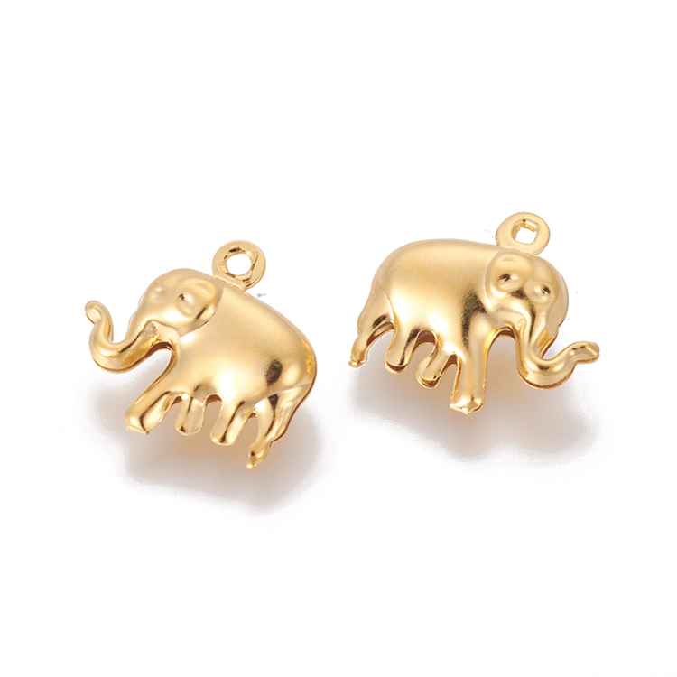 Guldfärgat rostfritt stål berlock elefant, 1 st