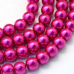 Vaxade glaspärlor 10 mm fuschia, 1 sträng