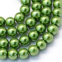 Vaxade glaspärlor 6 mm gröna, 1 sträng