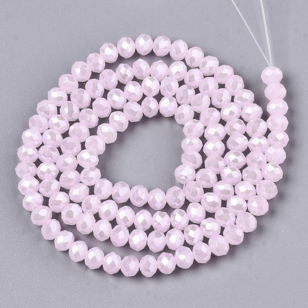 Facetterade abacus 4x3 mm milkrose glittriga, 1 sträng