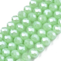 Facetterade abacus 4x3 mm ljusgröna glittriga, 1 sträng