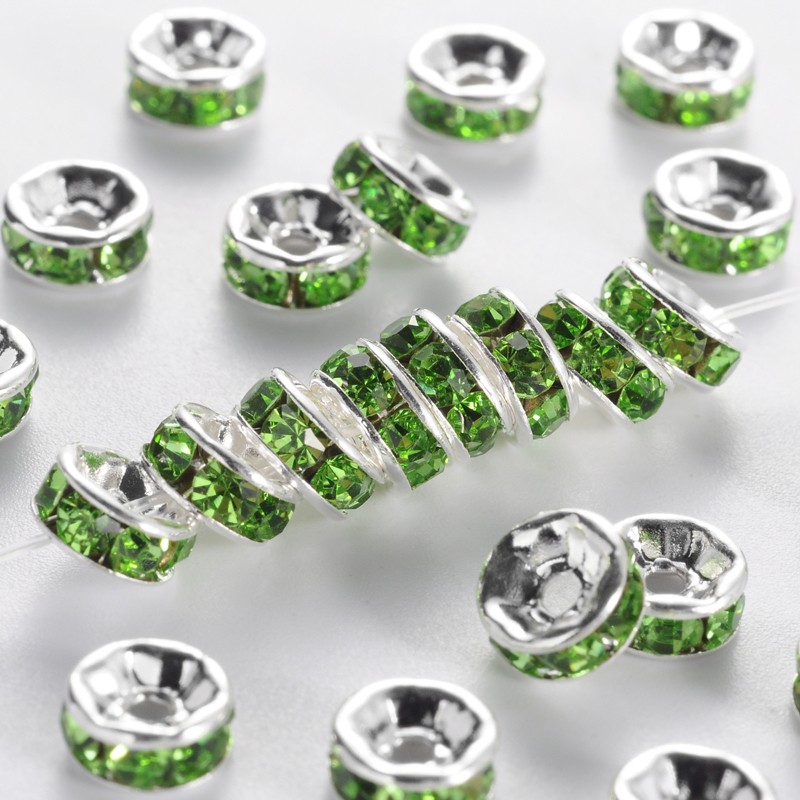 Silverfärgade ljusgröna strassrondeller 6 mm, 10 st