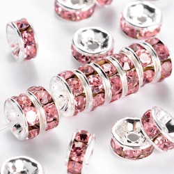 Storpack: Silverfärgade rosa strassrondeller 8 mm, 100 st