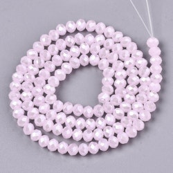 Facetterade abacus 6x4 mm milkrose glittriga, 1 sträng