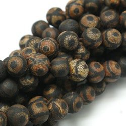 Tibetansk halvädelsten Dzi matt svart & brun, 8 mm, 1 sträng