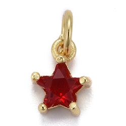 Guldfärgad berlock röd stjärna med cubic zirconia, 1 st