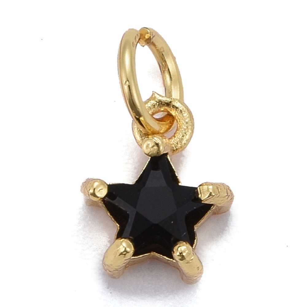 Guldfärgad berlock svart stjärna med cubic zirconia, 1 st