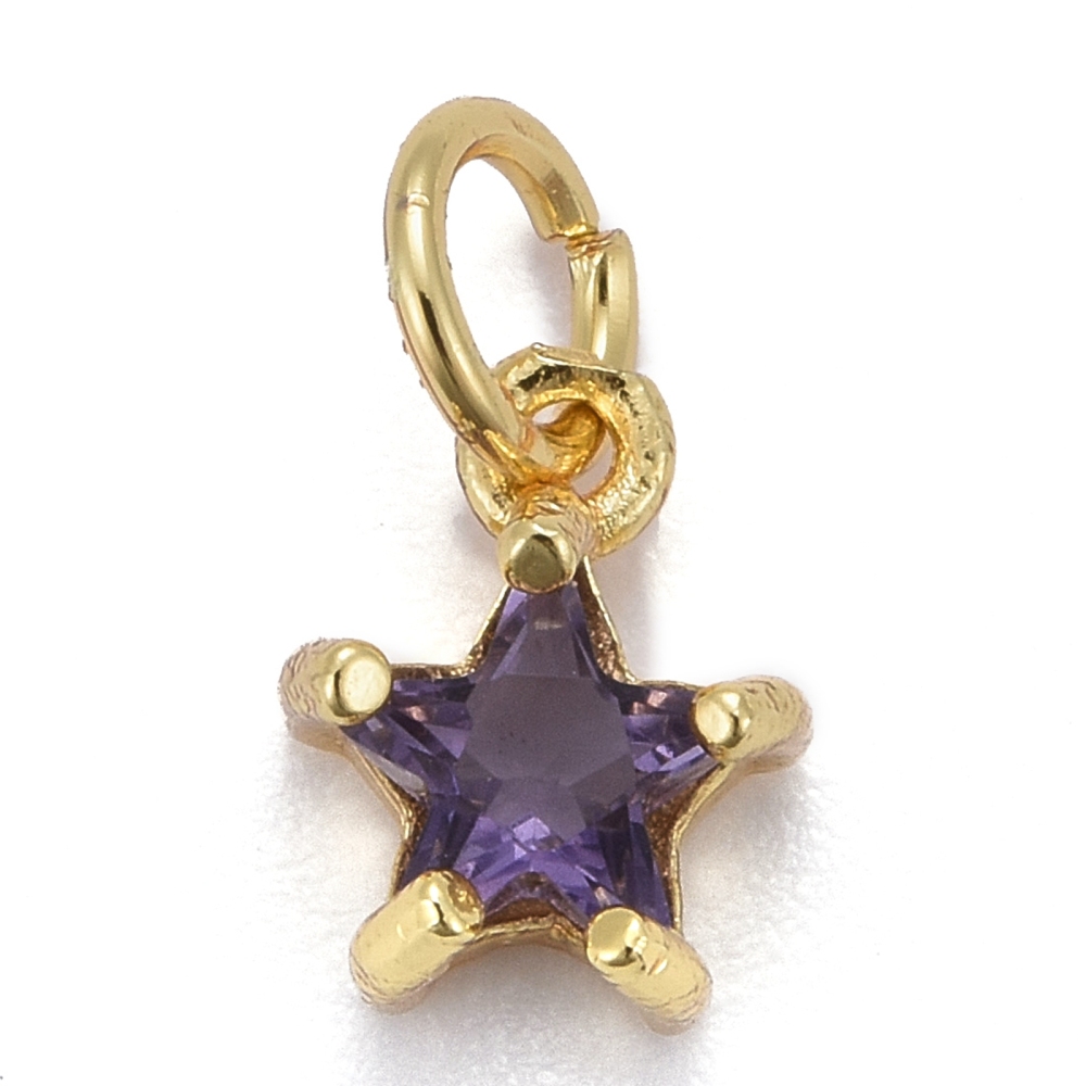 Guldfärgad berlock lila stjärna med cubic zirconia, 1 st