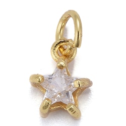 Guldfärgad berlock glas stjärna med cubic zirconia, 1 st
