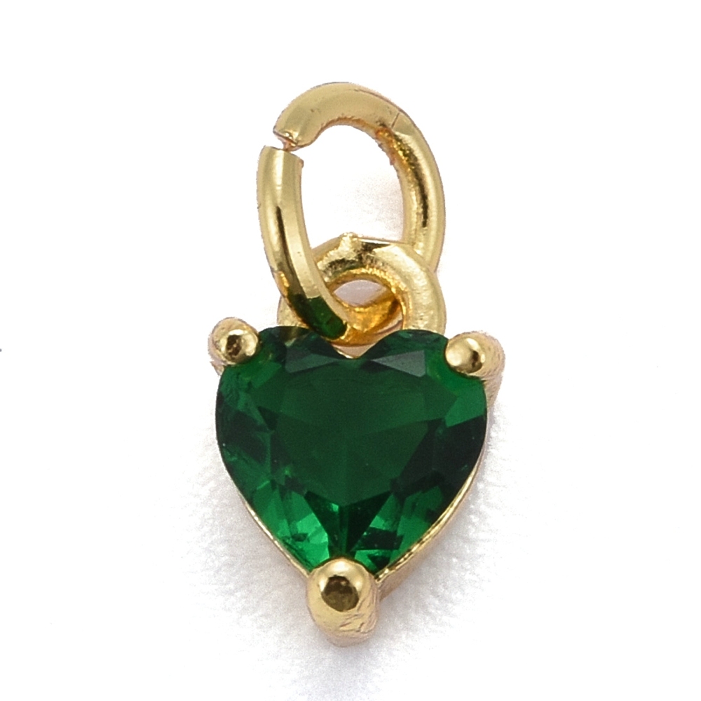 Guldfärgad berlock grön hjärta med cubic zirconia, 1 st