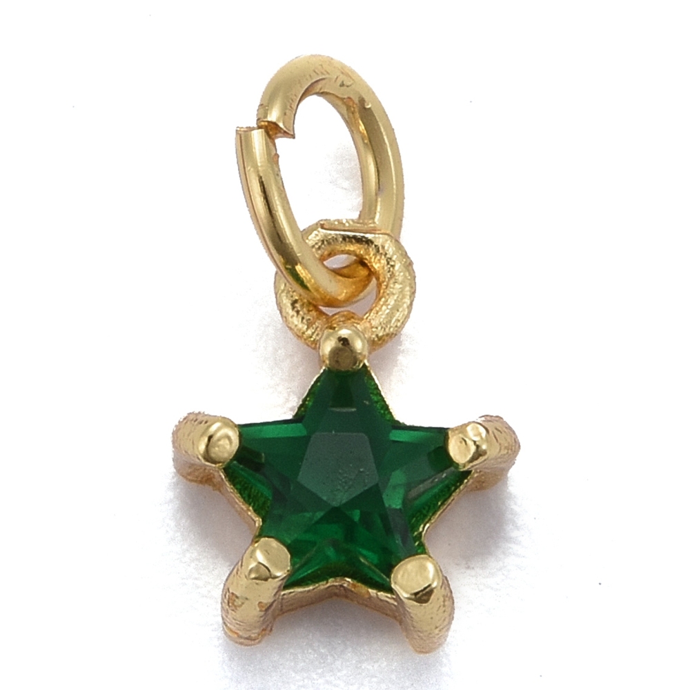 Guldfärgad berlock grön stjärna med cubic zirconia, 1 st