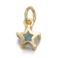 Guldfärgad berlock ljusblå stjärna med cubic zirconia, 1 st