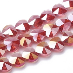 Facetterade glaspärlor hjärtan röda AB, 5 st
