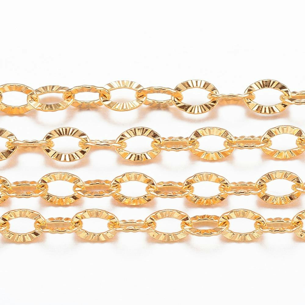 Guldfärgat rostfritt stål kedja 3.5x2.5 mm med PVD plätering, 1 m
