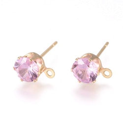 Guldfärgat kirurgiskt stål stiftörhängen cubic zirconia ljusrosa, 1 par