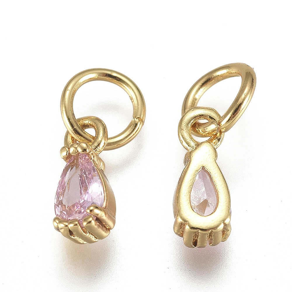 Guldfärgad berlock cubic zirconia droppe ljusrosa, 1 st