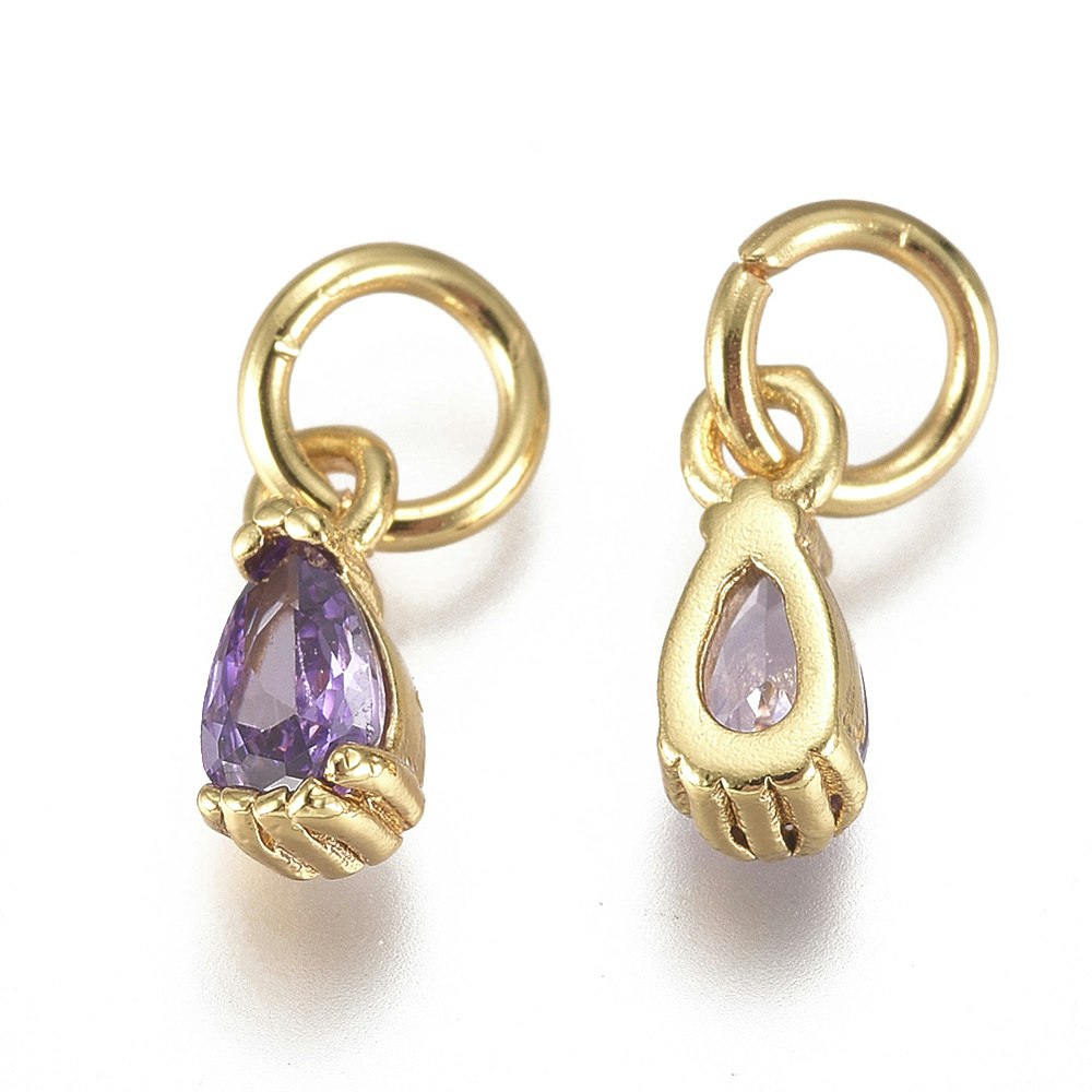 Guldfärgad berlock cubic zirconia droppe ljuslila, 1 st