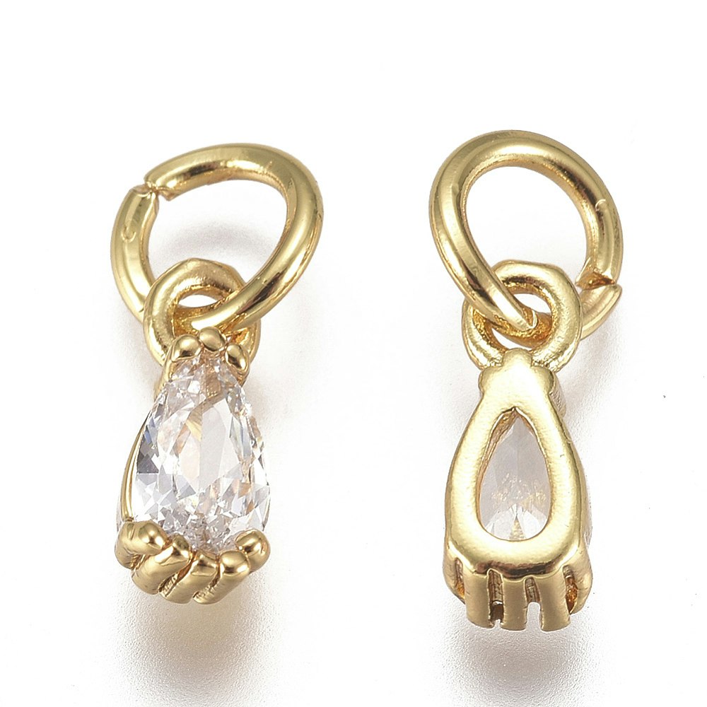 Guldfärgad berlock cubic zirconia droppe glas, 1 st