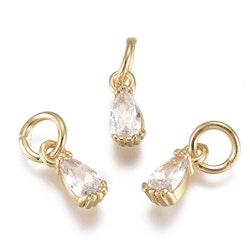 Guldfärgad berlock cubic zirconia droppe glas, 1 st
