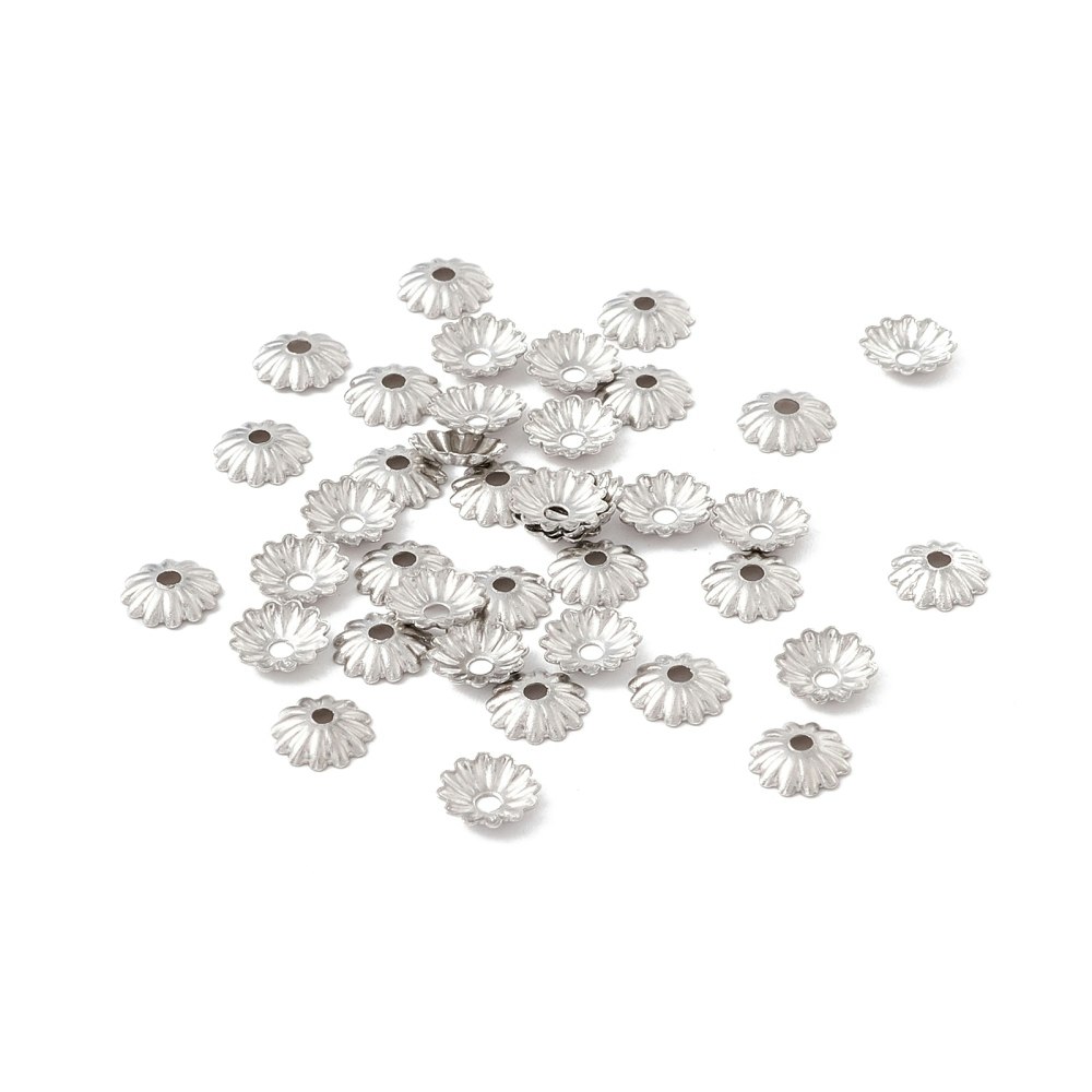 Kirurgiskt stål pärlhattar räfflade 6 mm, 10 st
