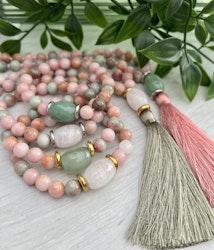 Jade 8 mm rosa & grönmelerade, 1 sträng