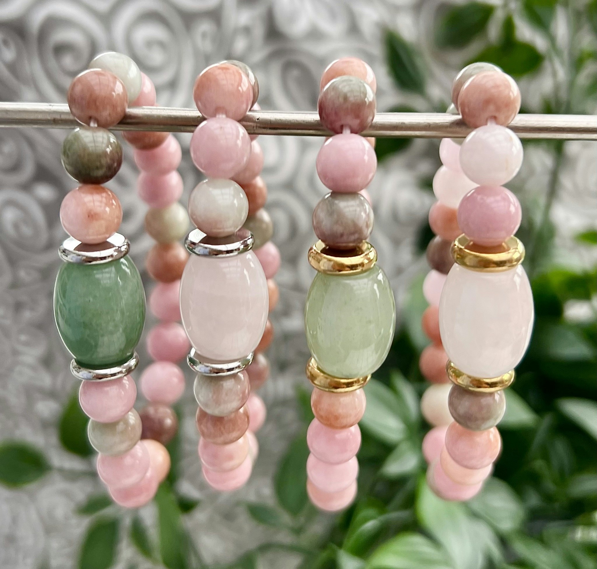 Jade 8 mm rosa & grönmelerade, 1 sträng