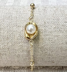 Guldfärgat rostfritt stål armbandslänk med kulor med PVD plätering, 1 st
