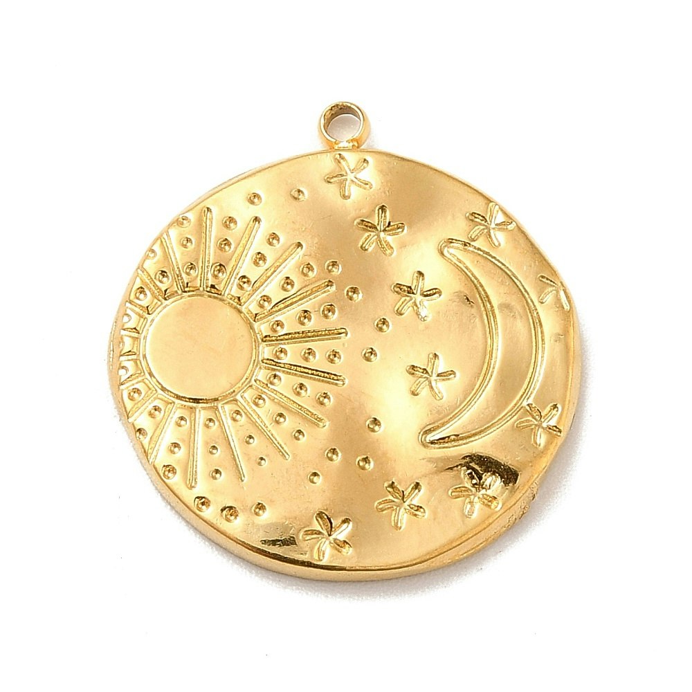 Guldfärgat rostfritt stål hänge moon & sun med PVD plätering, 1 st