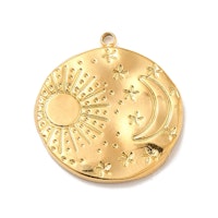 Guldfärgat rostfritt stål hänge moon & sun med PVD plätering, 1 st