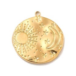 Guldfärgat rostfritt stål hänge moon & sun med PVD plätering, 1 st