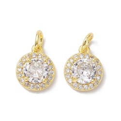 Guldfärgad rund mönstrad berlock cubic zirconia, 1 st