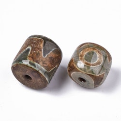 Tibetansk DZI bumling cylinder grönmelerad, 1 st
