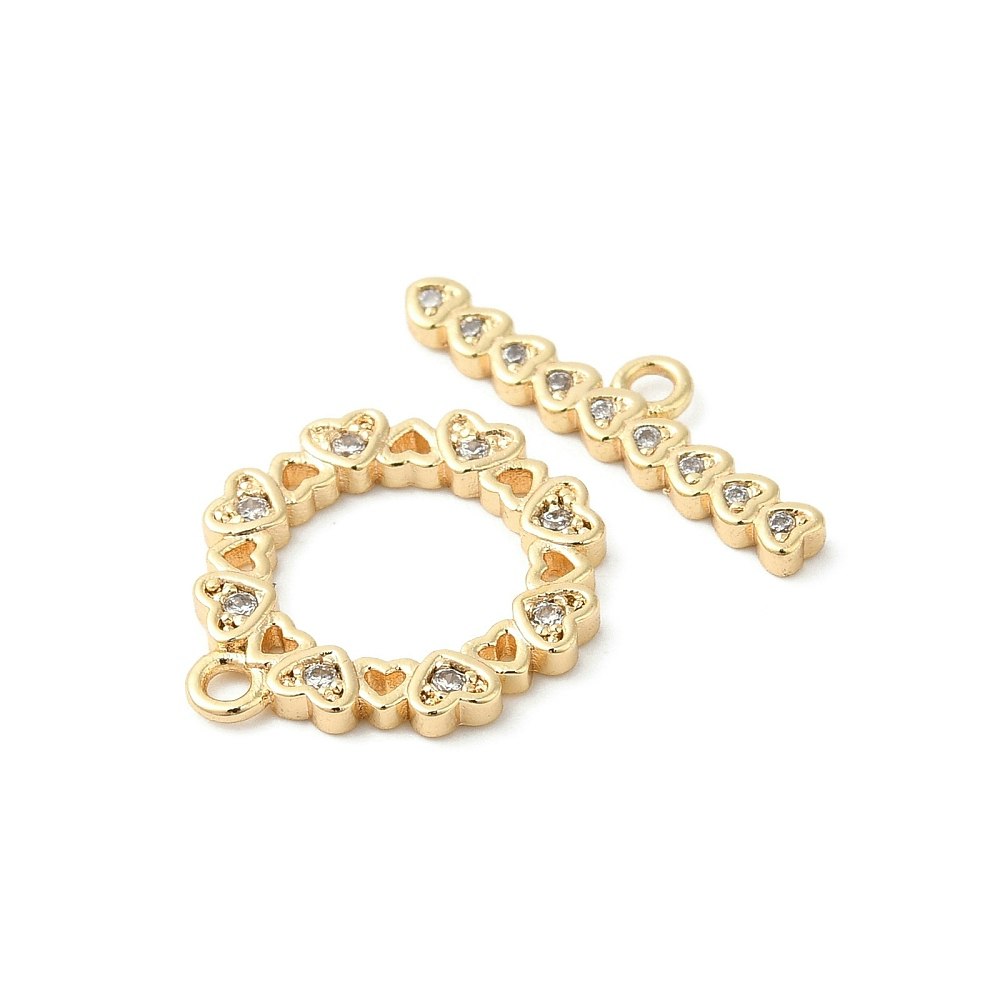 Guldfärgat stavlås med hjärta och cubic zirconia, 1 st